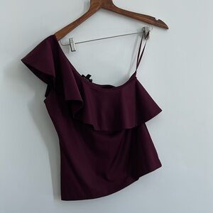Ted Baker London Plum Purple One Shoulder Ruffle Top